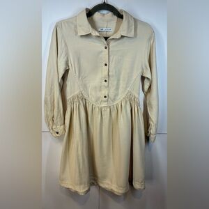 Zara Girls Cream Collared Button Front Shirt Long Sleeve Dress Sz 11/12 (152cm)